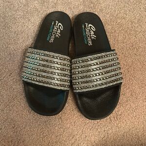 Black Rhinestone Skechers Sandals